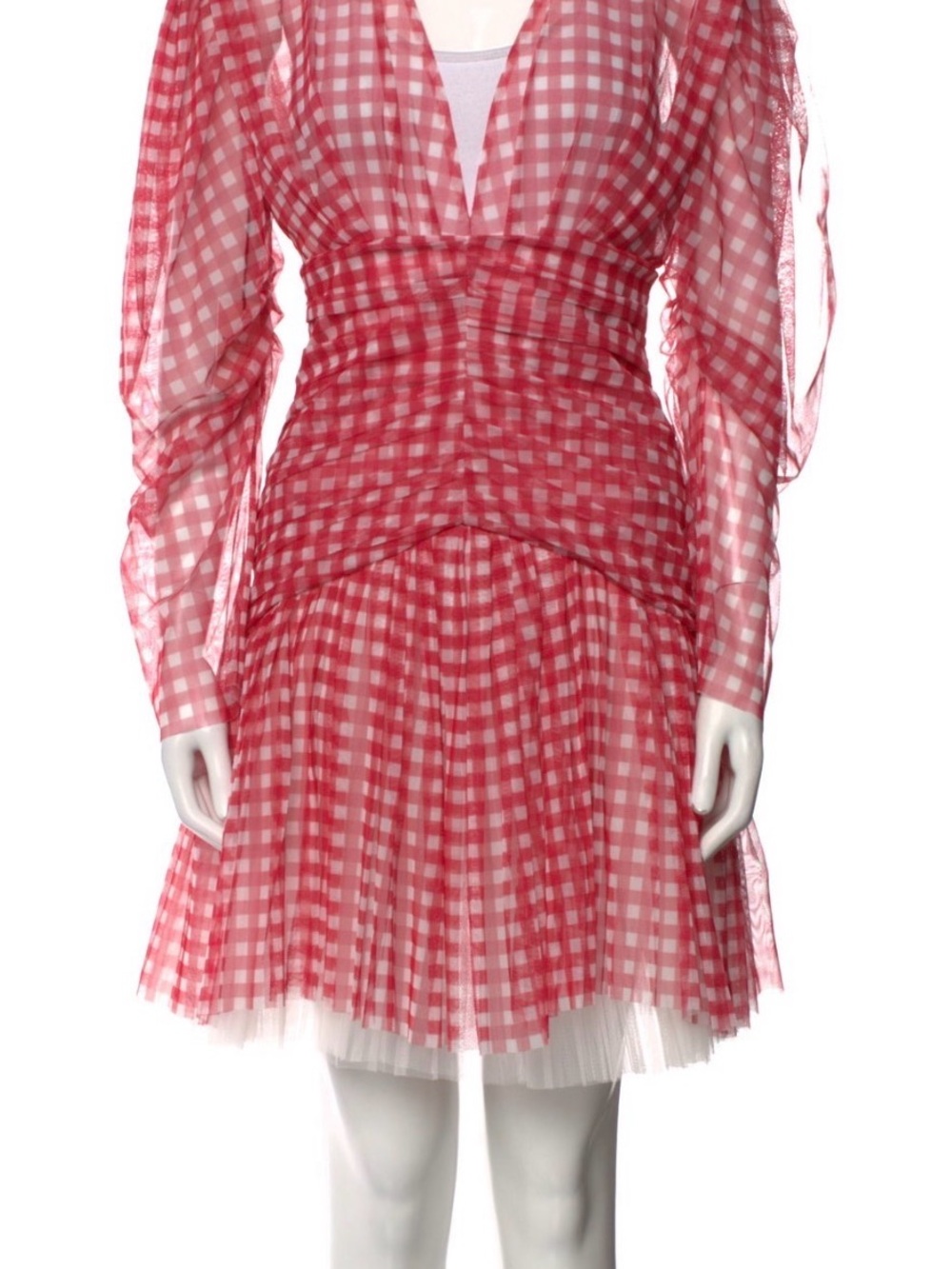 Philosophy di Lorenzo Serafini Red Gingham V-Neck Pleated Mini Dress